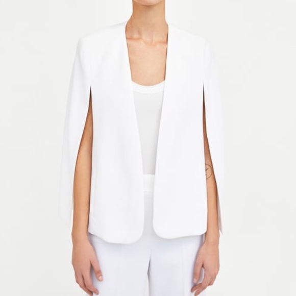 zara white blazer cape